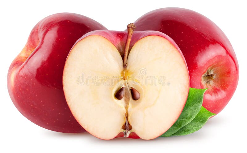 Isolated apples. Whole red, pink apple fruit with slice isolated on white  with clipping path Stock Photo