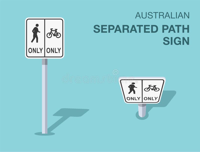 Isolated Australian \'separated path\' road sign. Front and top view. royalty free illustration