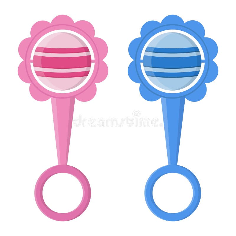 Isolated baby rattles pink and blue. stock illustration
