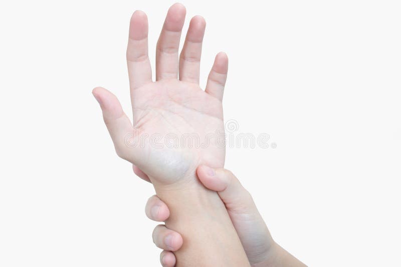 Isolated Background. Wrist Pain, Hand Grasping, Wrist Pain Points Stock