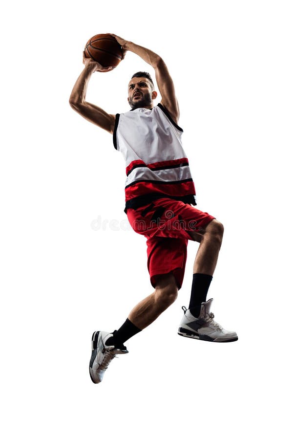 Isolated basketball player in action is flying royalty free stock photo
