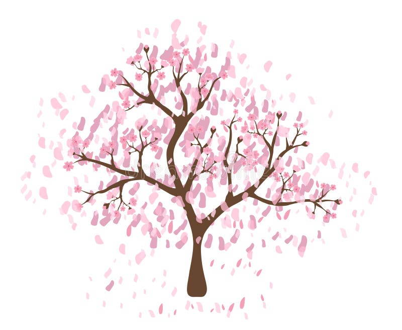 Isolated Beautiful Cherry Blossom Tree Stock Illustration