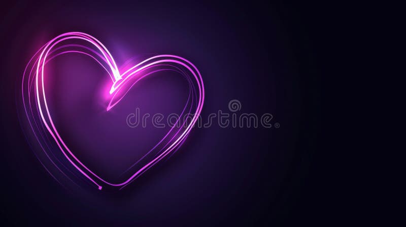 Isolated on black background, violet pink neon light drawing. Abstract heart doodle. Modern minimal concept. Festive royalty free stock photography