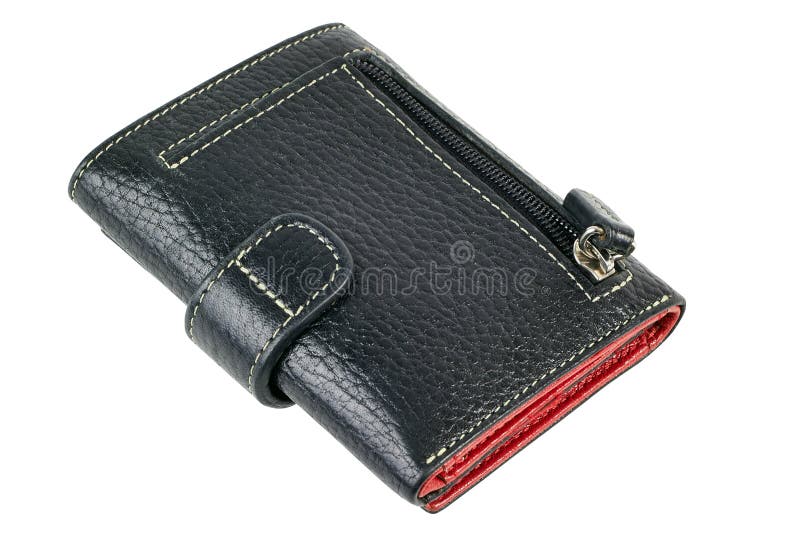 Isolated Black Leather Wallet Stock Image - Image of debt, savings ...