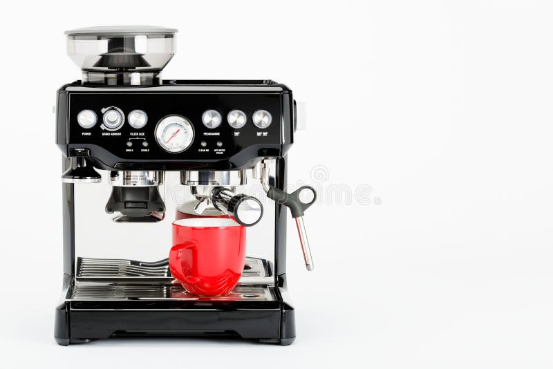Black Manual Coffee Maker with Grinder on a White Background, Side View Stock Photo Image of