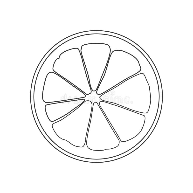 Isolated black outline round slice of citrus: lemon, orange or grapefruit on white background. royalty free illustration