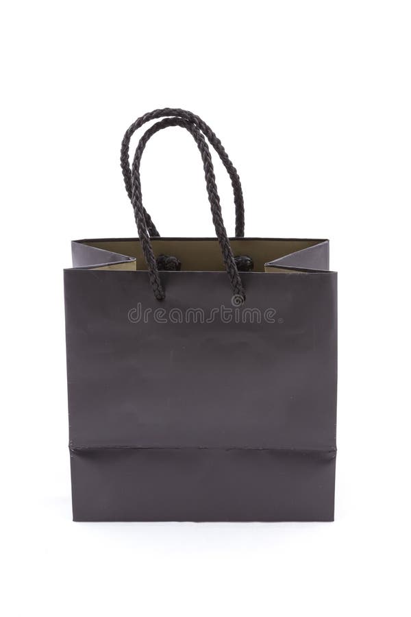 Isolated of the black paper bag for shopping stock photo