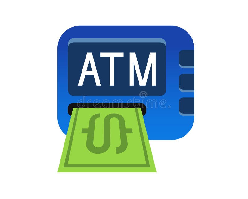 Blue ATM button square icon, represent Automated Teller Machine royalty free illustration