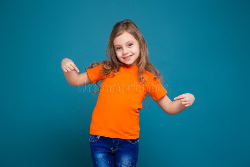 Cute Little Girl in Tee Shirt with Brown Hair Stock Photo - Image of ...