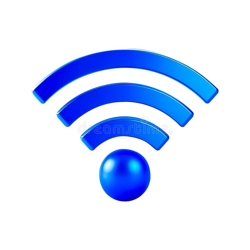 A vibrant blue wifi symbol with three curved lines and a sphere against royalty free illustration