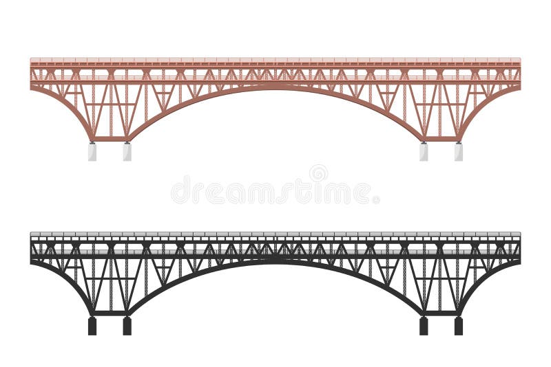 Isolated bridge. Black silhouette and colorfull image of railroad. Railway structure
