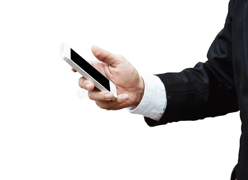 Isolated a Business Man Hand Typing on Cell Phone Stock Photo - Image ...