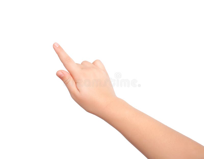 Isolated child hand touching or pointing to something royalty free stock images