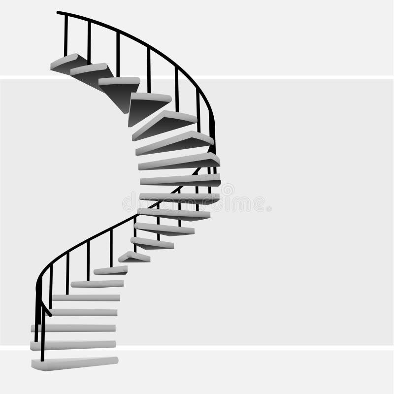 Isolated circular staircase with black handrail vector