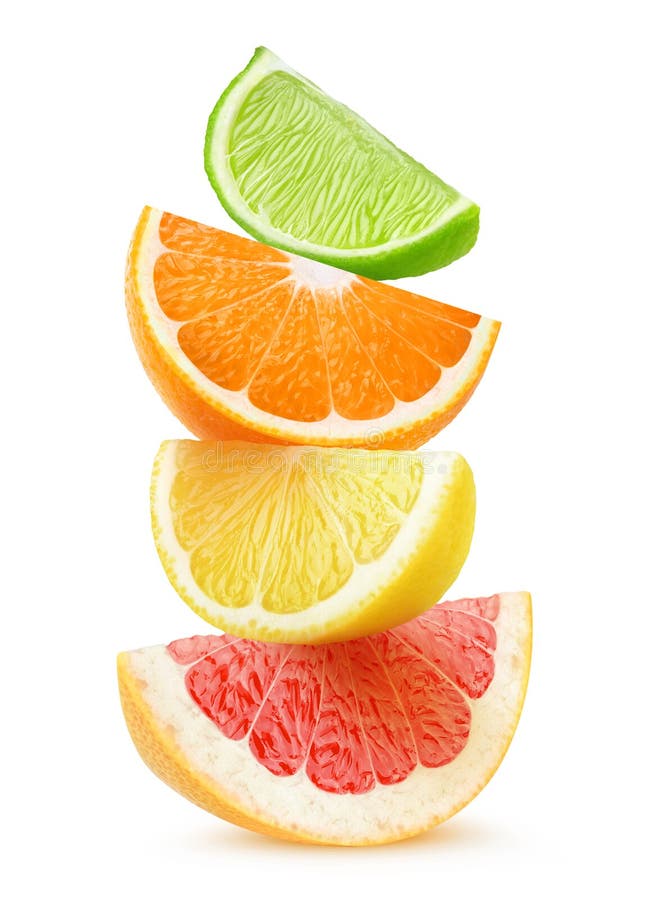 Isolated citrus slices in a stack stock image