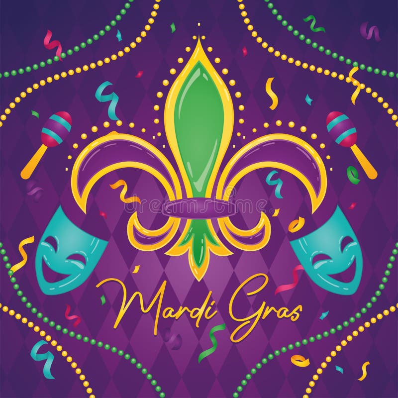 Isolated Colored Lis Flower and Venetian Masks Mardi Gras Poster Vector ...