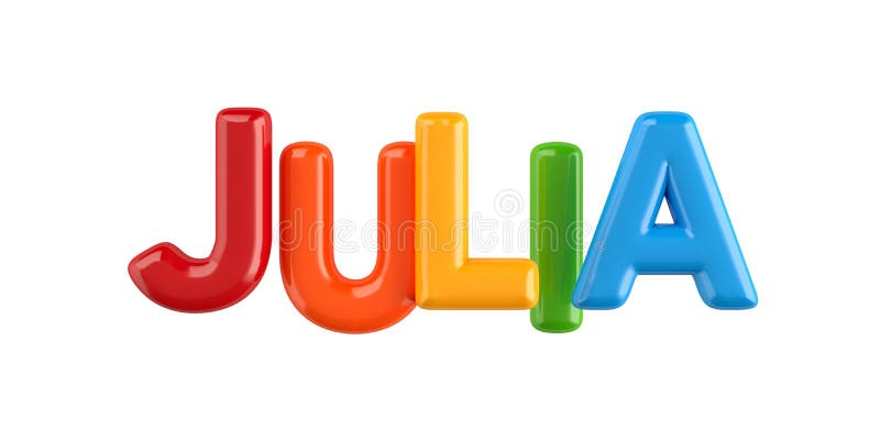 The Name Julia Written With Wooden Toy Cubes In Children`s Room Stock