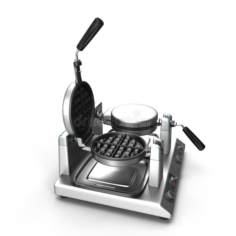 Isolated Commercial Waffle Maker Double Heads 3D Illustration on White Background Stock