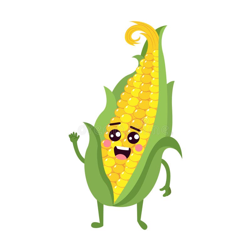 Isolated Corn Cob Cartoon Kawaii Stock Vector - Illustration of face,  nutrition: 213661391