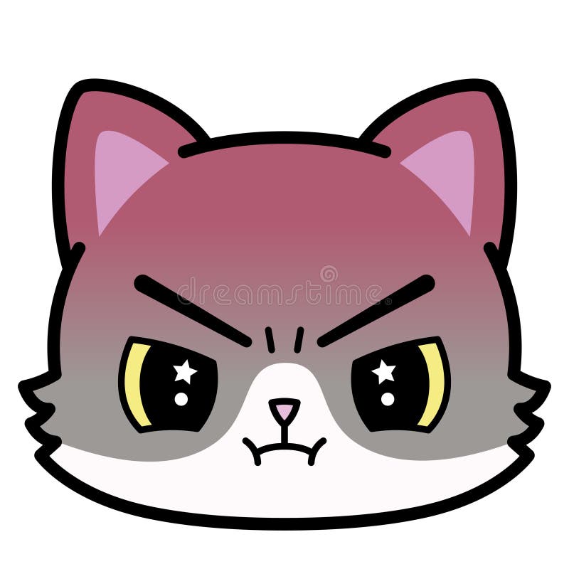 Cute Angry Emoticon Cat on White Background. Isolated Vector Illustration  Stock Vector