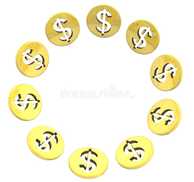 Isolated dollar golden coin symbol circle on white