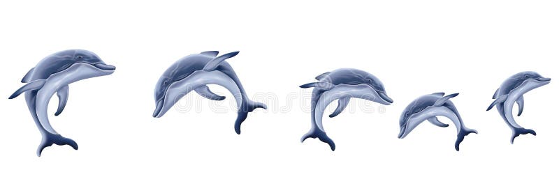 Isolated Dolphins jumping high quality rendering illustration stock illustration