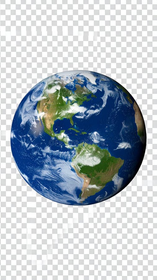 Isolated Earth Globe with Continents and Oceans on Transparent Background