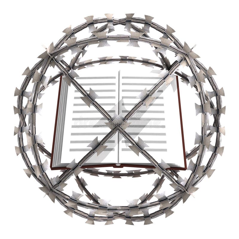 Isolated education book in barbed wire sphere