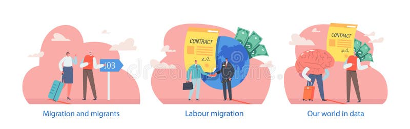 Isolated Elements with Characters Perform Migration Scenes. Movement Of Individuals From One Place To Another royalty free illustration
