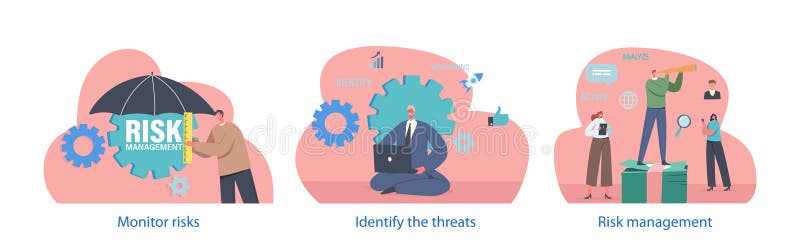 Isolated Elements with Characters Perform Risk Management Scenes. Process Of Identifying, Analyzing, Vector Illustration vector illustration