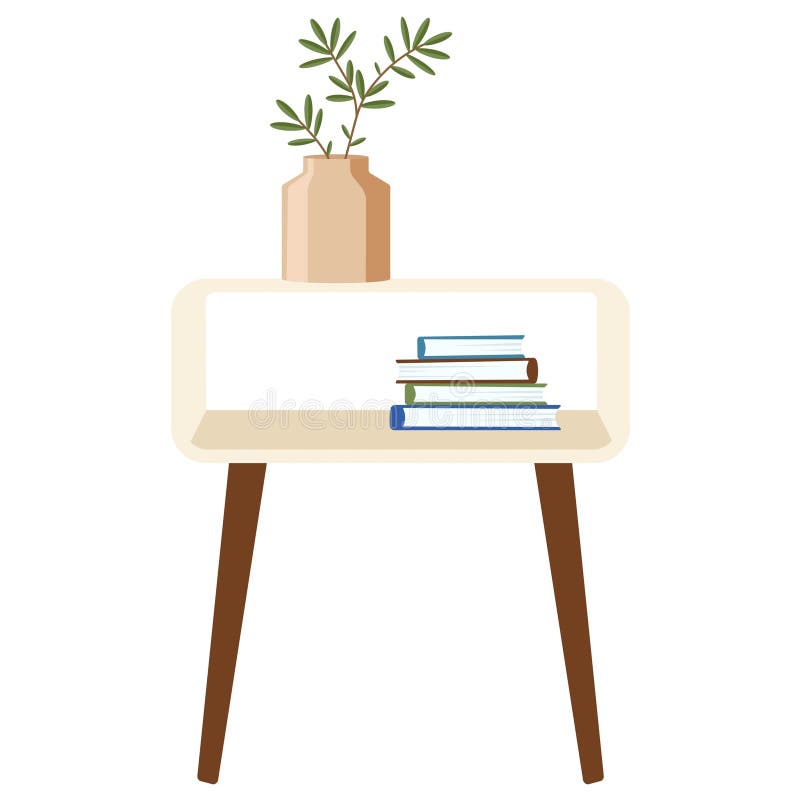 Isolated end table with vase stock illustration