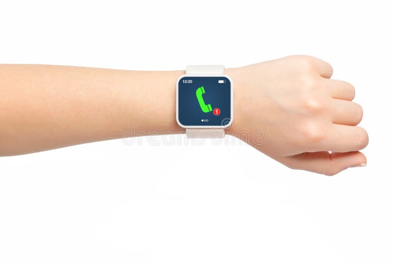 Isolated female hand with smartwatch phone call