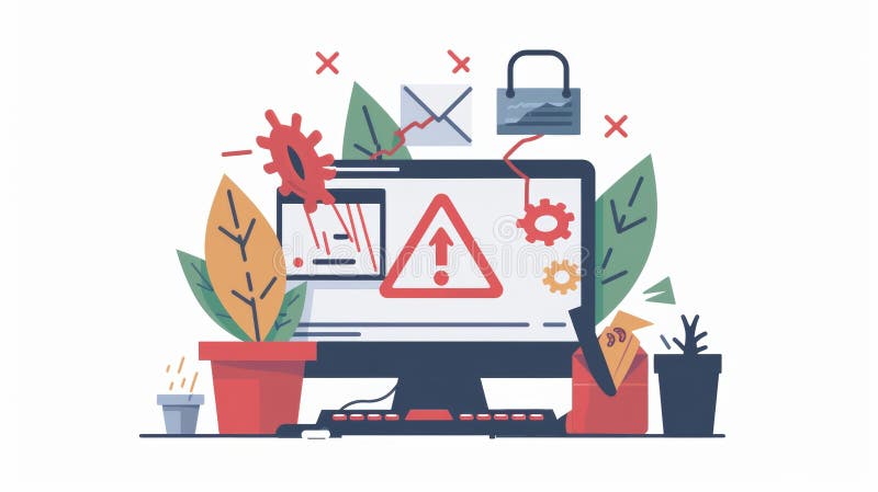 Isolated flat graphic modern illustration of a danger alert and dangerous website warning concept. Error information stock photo
