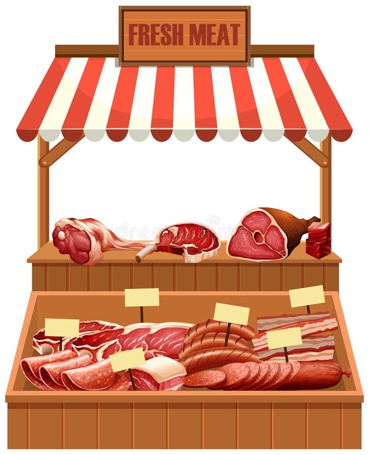 Isolated fresh meat stall stock vector. Illustration of picture 137645648