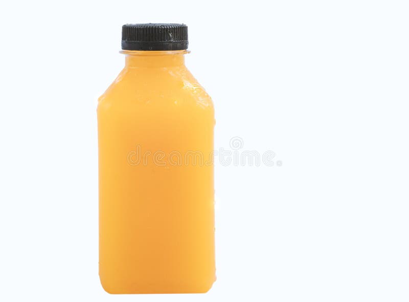 Orange Juice in Small Plastic Shaped Bottle Stock Image Image of