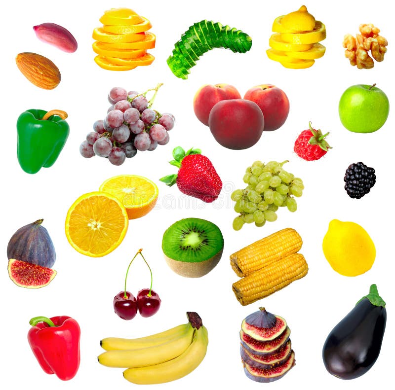 Isolated fruit, vegetables and nuts