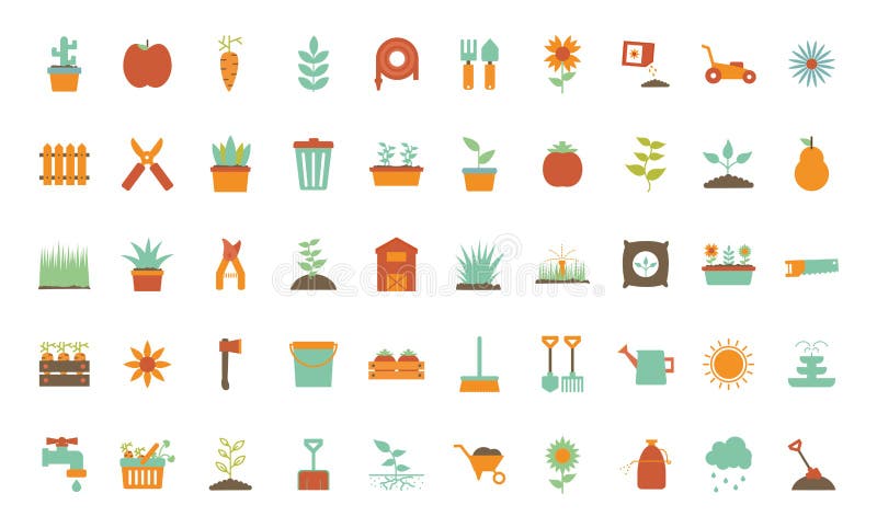 Isolated gardening flat style icon set vector design stock illustration Isolated gardening flat style icon set vector design stock illustration