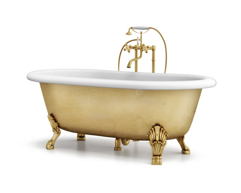 3d Isolated gold bronze classic bathtub on white