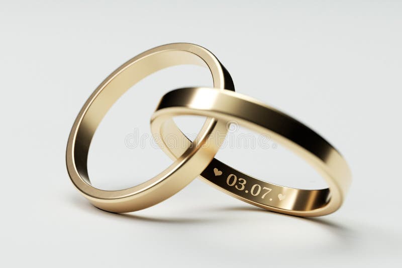 Isolated golden wedding rings with date 3. July stock photography Isolated golden wedding rings with date 3. July stock photography