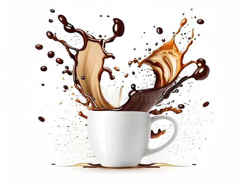 Isolated White Background Coffee Splash in Cup Stock Illustration
