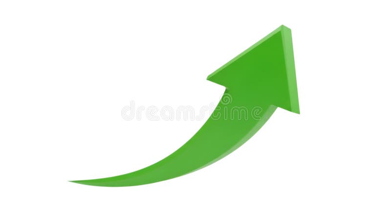 Green arrow pointing up, curved shape, direction symbol, growth indicator, success vector illustration