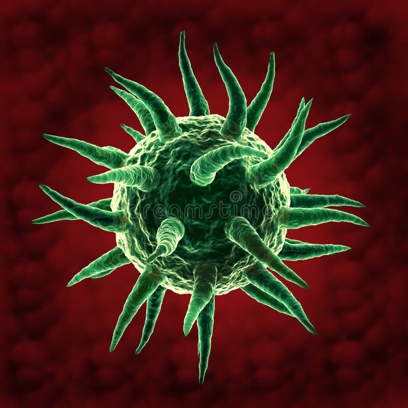 Ilustrace zelené virus s chapadly.