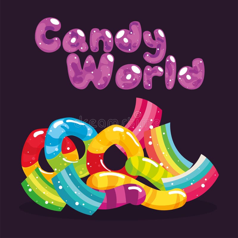 Isolated Group of Worm and Round Candies Candy World Poster Vector