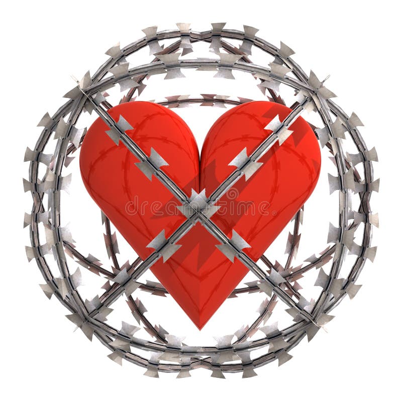 Isolated heart in barbed wire sphere