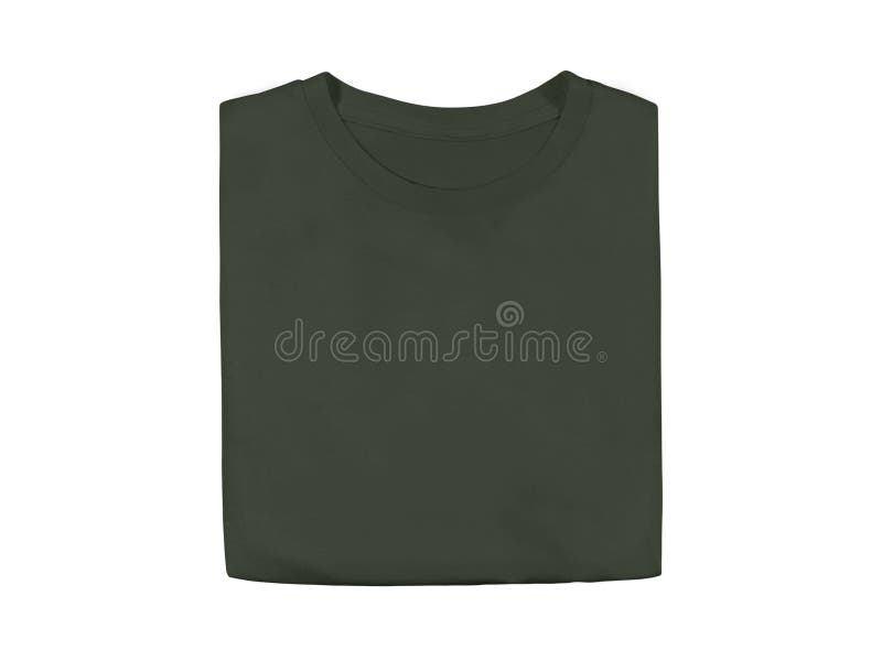 The isolated Heather Military Green colour blank fashion folded tee front mockup template