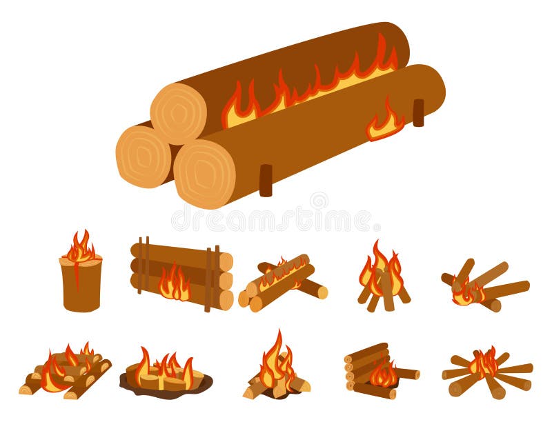 Isolated Illustration of Campfire Logs Burning Bonfire and Firewood
