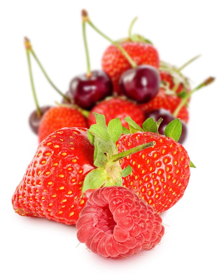 Isolated Image of Cherries and Strawberries Stock Image Image of leaf