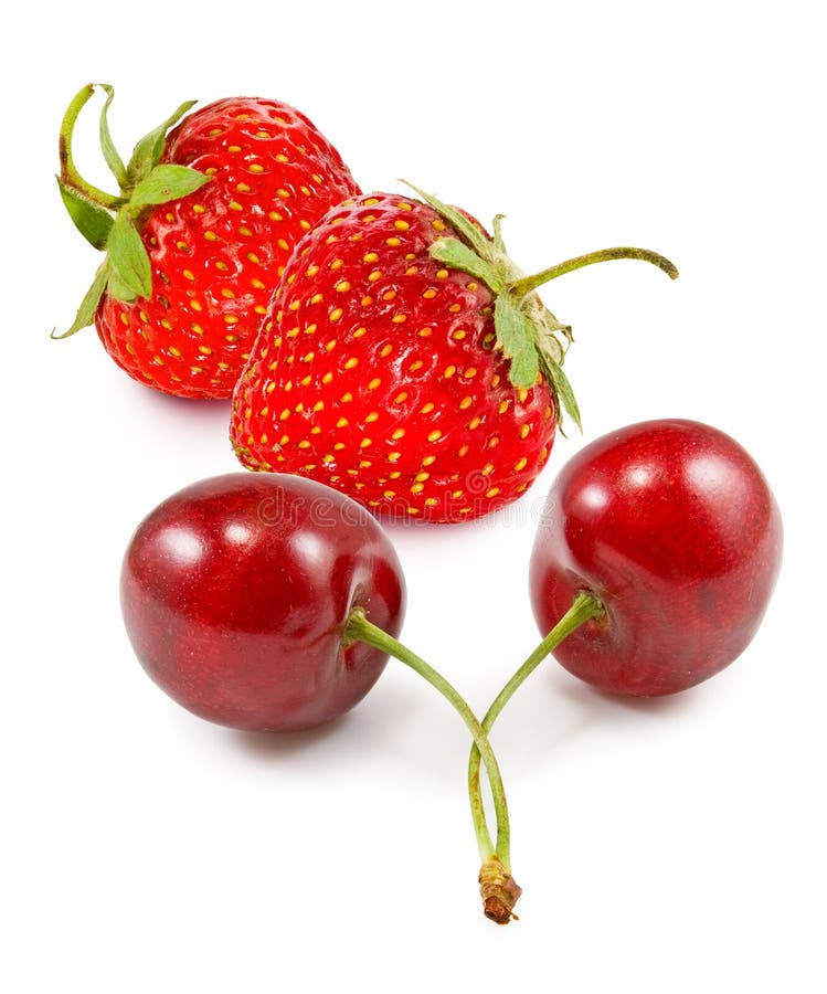 Isolated Image of Strawberries and Cherries Closeup Stock Photo Image