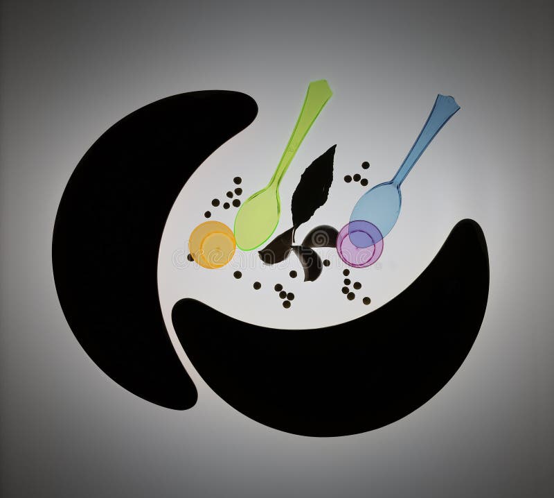 Isolated Legumes, Plastic Spoons and Glasses on Black Composition Stock