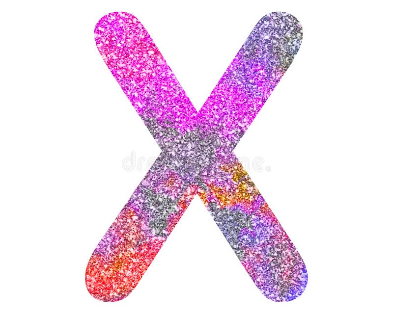 Isolated letter X composed of colorful glitter on white background